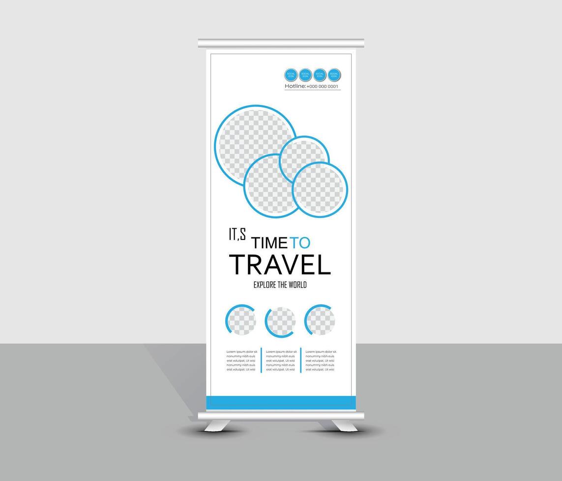 Travel roll up banner template design vector