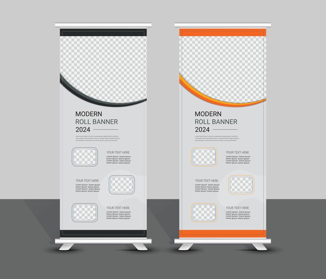 Modern abstract yellow and black shapes roll up banner template design vector