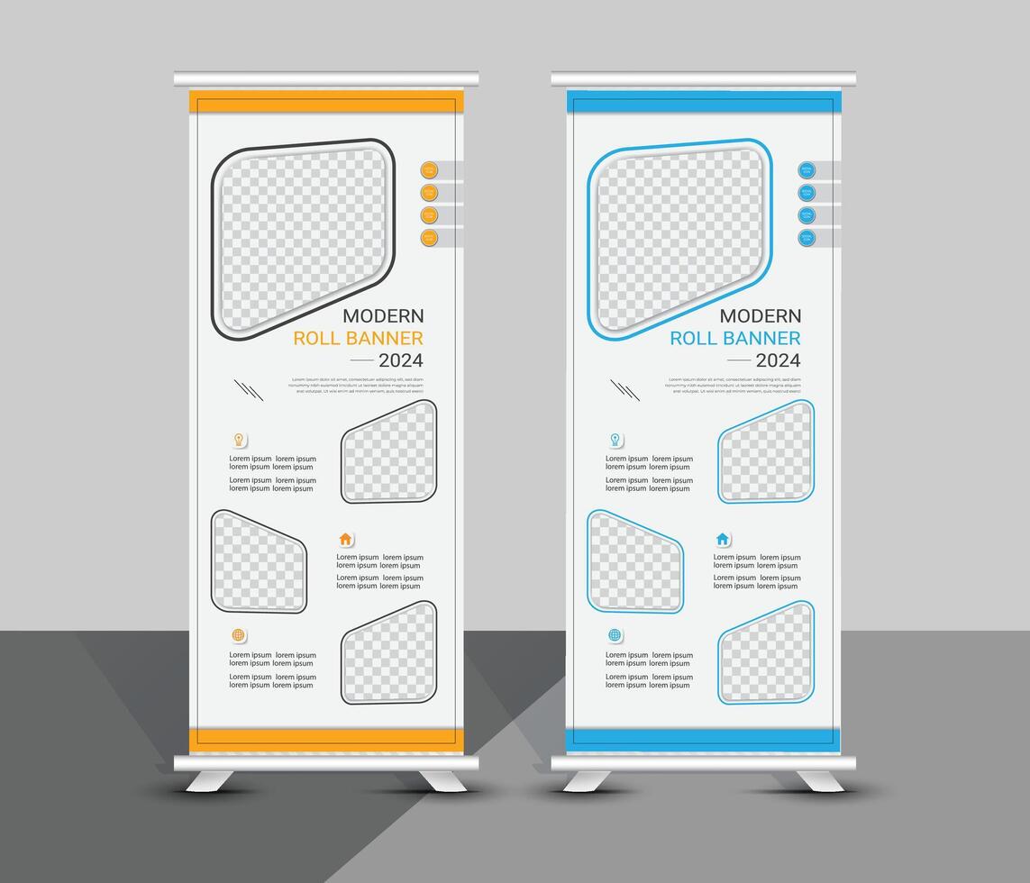 Modern yellow and blue roll up banner template design vector