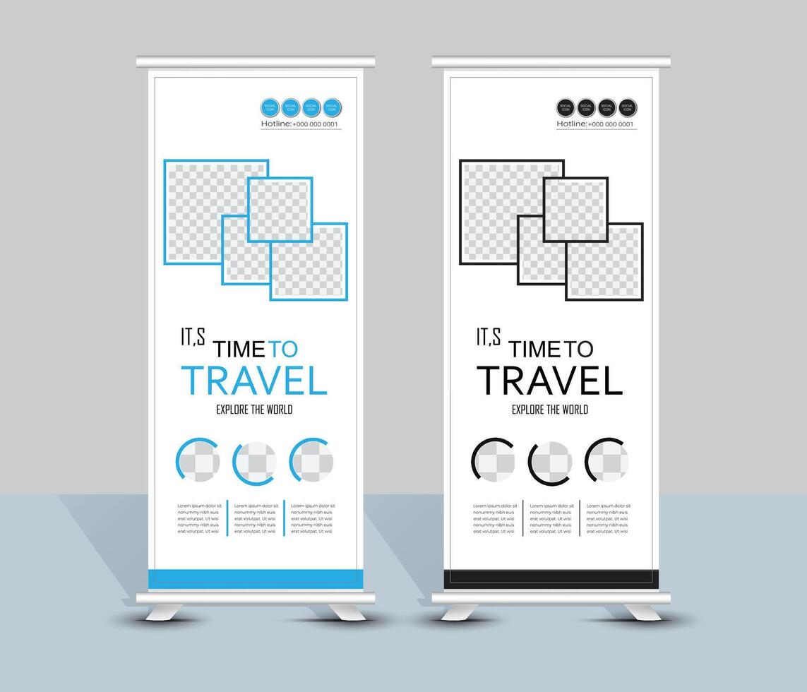 Travel roll up banner template design vector