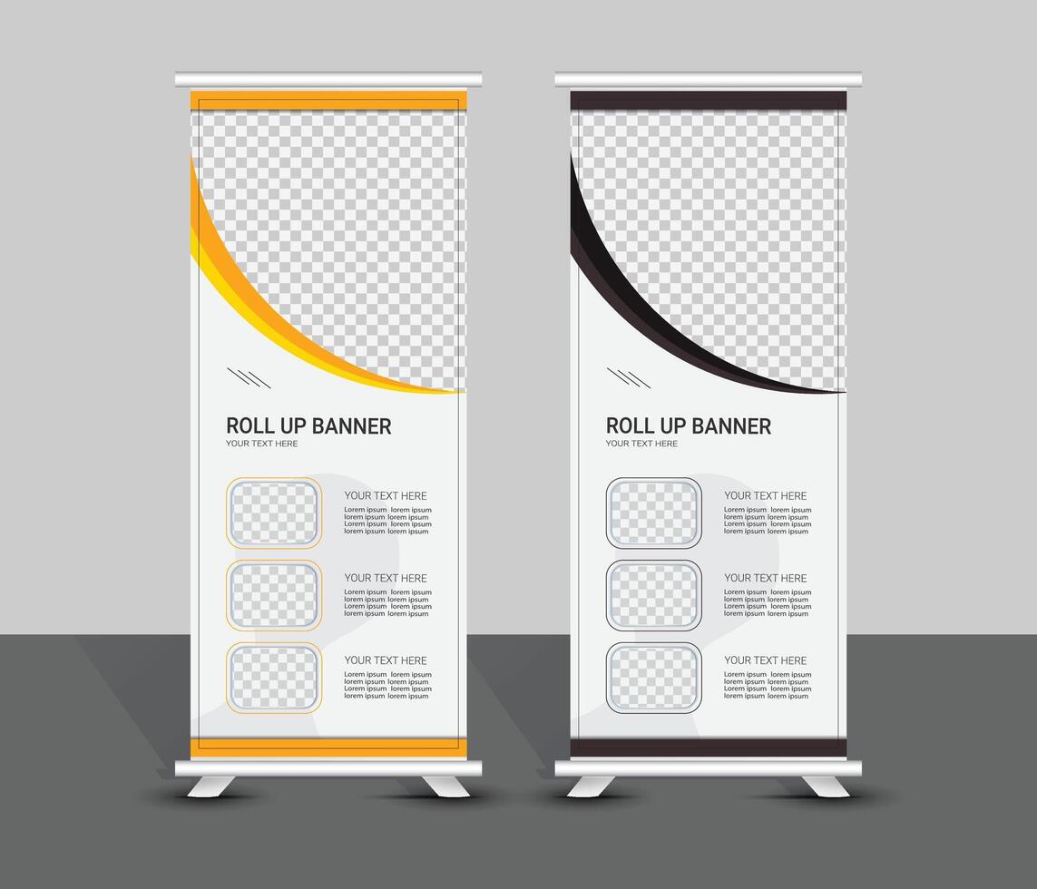 Dark and yellow color roll up banner template design vector