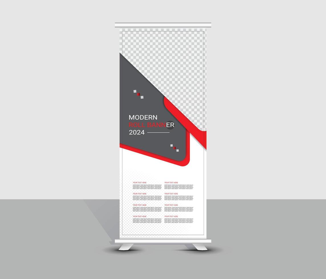 Modern dark and red geometric roll up banner template design vector