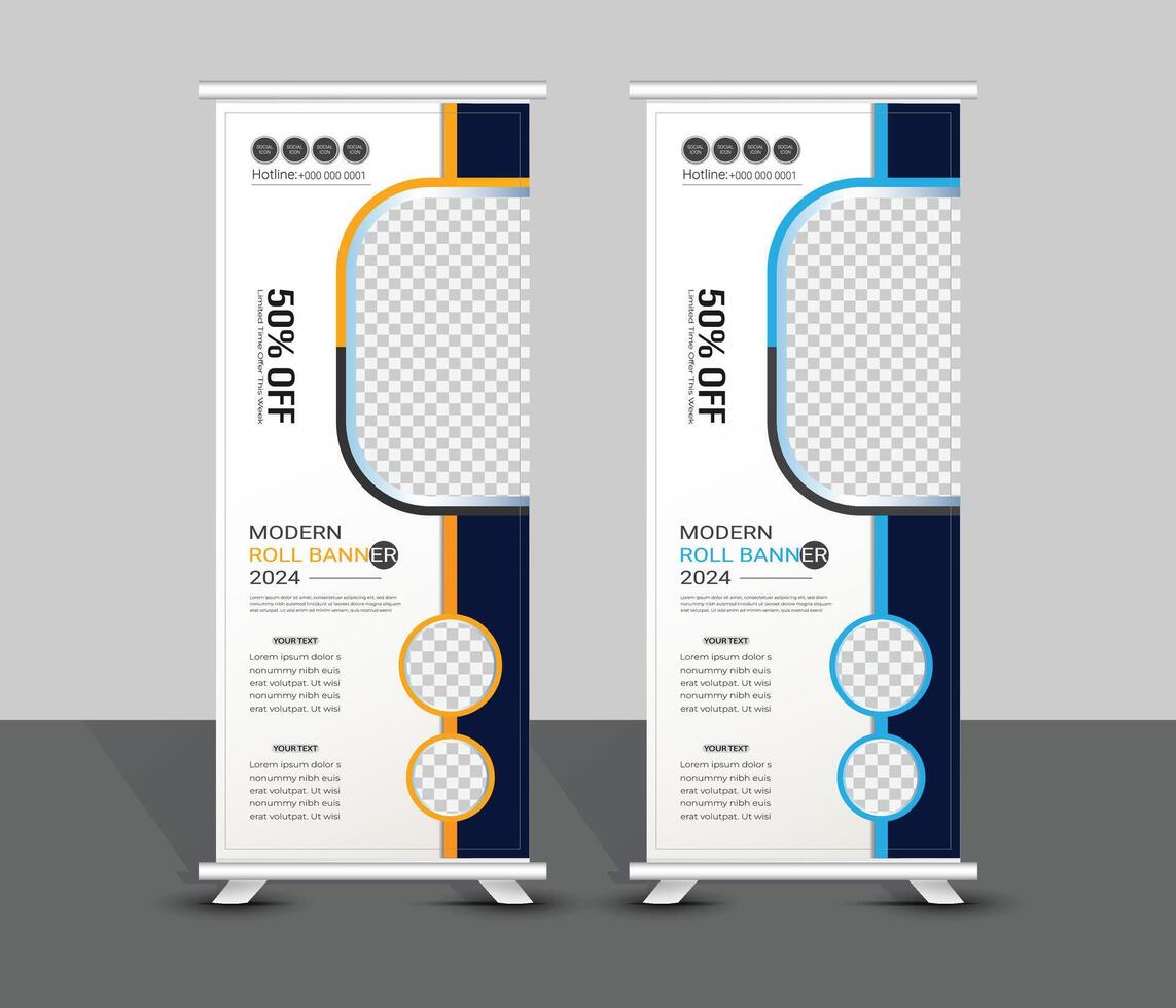 Creative yellow and blue business roll up banner template design vector