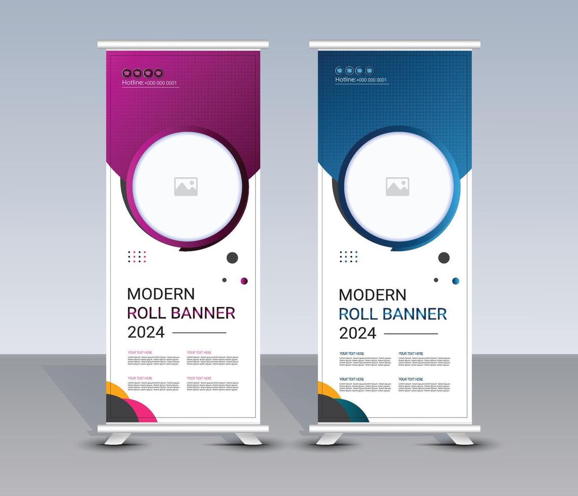 Modern blue and purple roll up banner template design vector