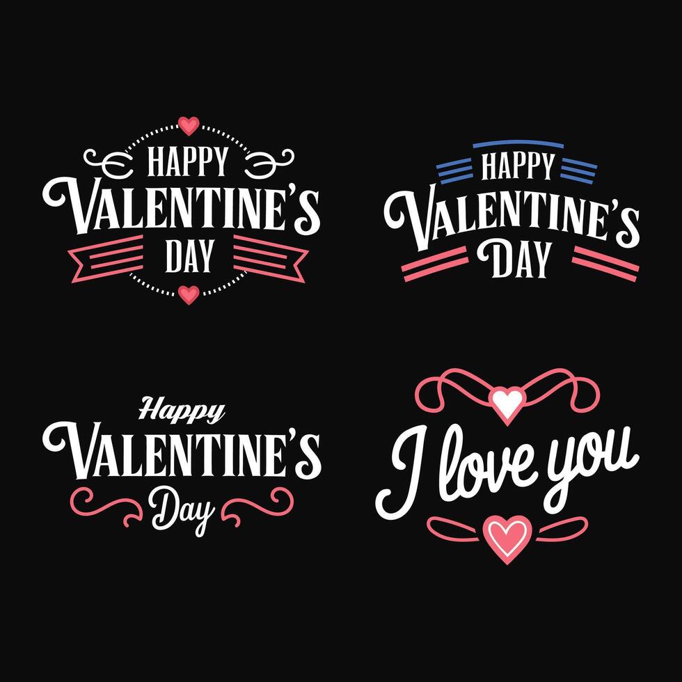 Typography Design By Happy Valentines Day And Ornamnents vector