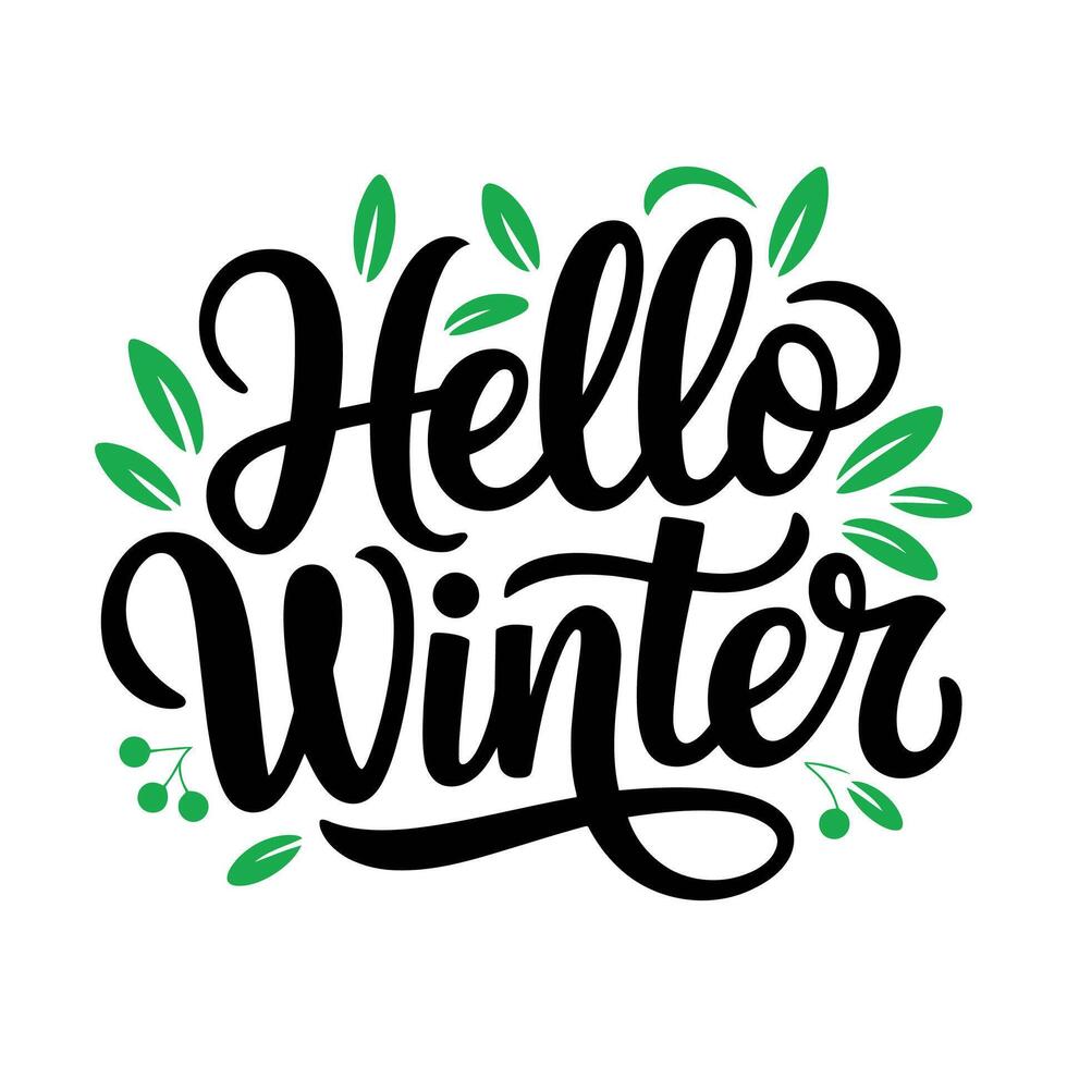 Hello Winter typography snowflake and winter elements for welcoming winter season. vector