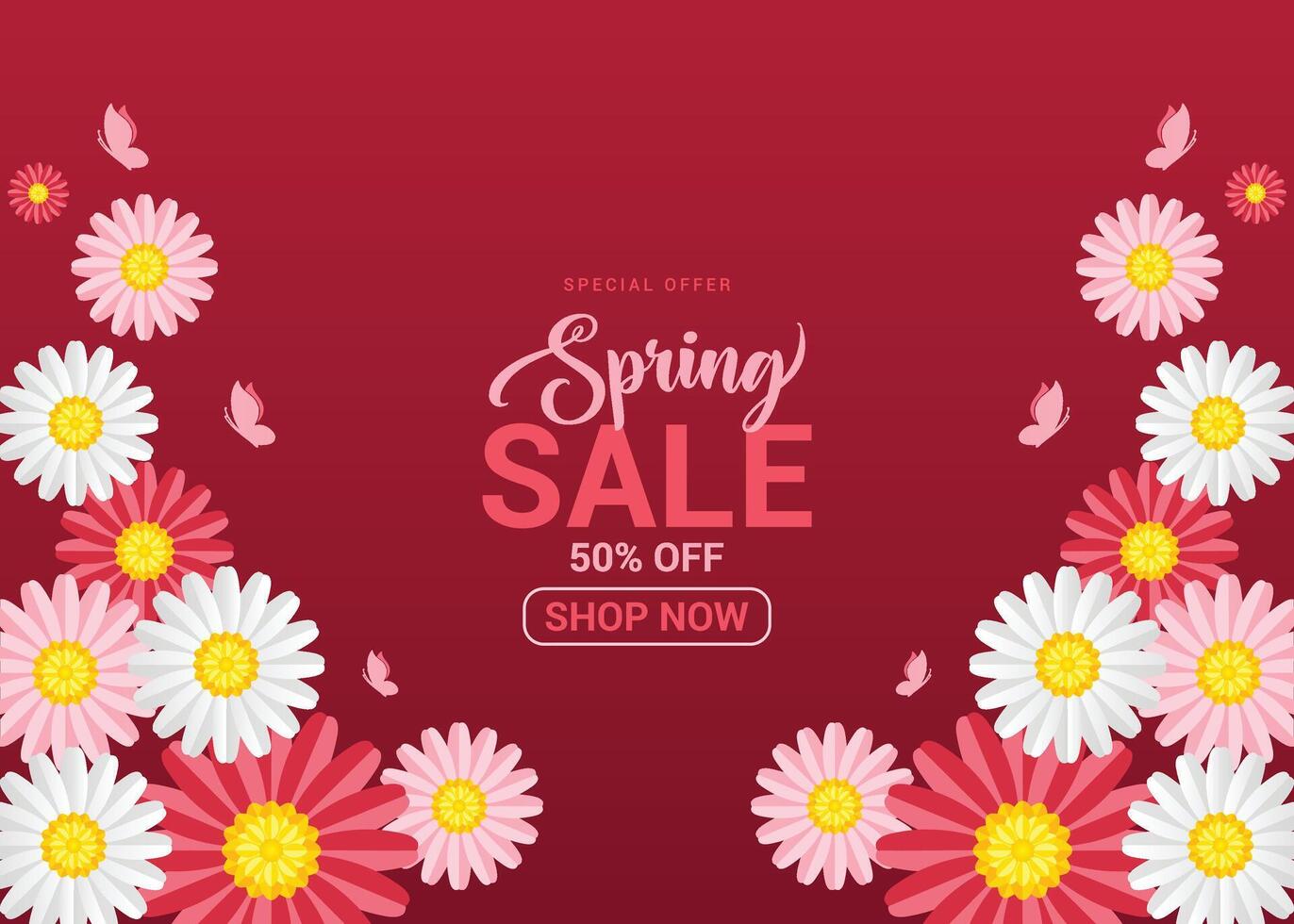 Spring Sale Banner Design, Minimalist style with floral elements and texture template for card, banner, invitation, social media post, poster, mobile apps, web ads vector