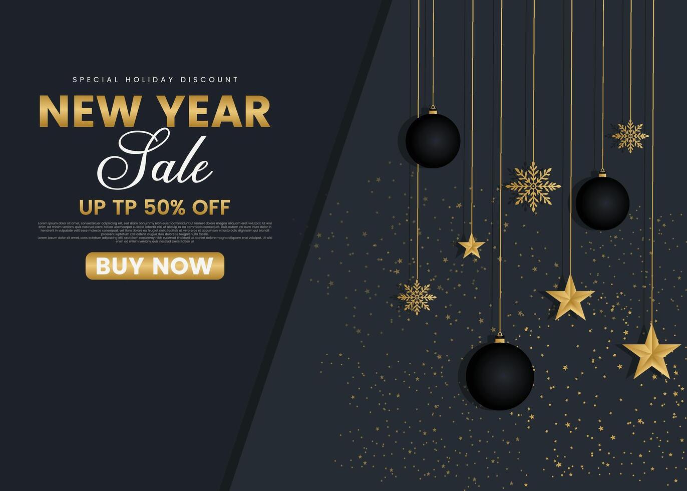 New Year sale 50 off,on Dark background banner template design with xmas and festive holiday special elements. vector