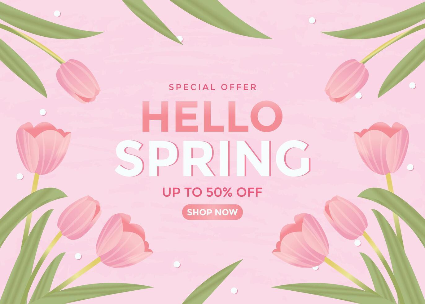 Spring Sell special offer banner pink background with spring season sale text and tulip flowers. Can be used for web banners, wallpaper, flyers illustration vector