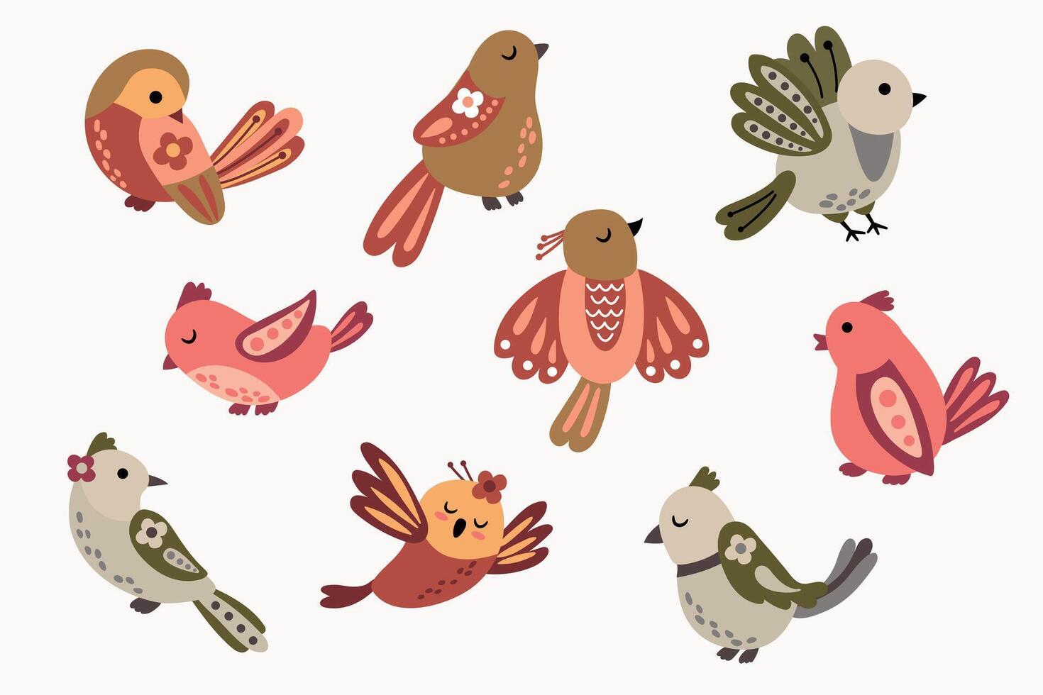Birds set. Magic birds. White background isolate vector