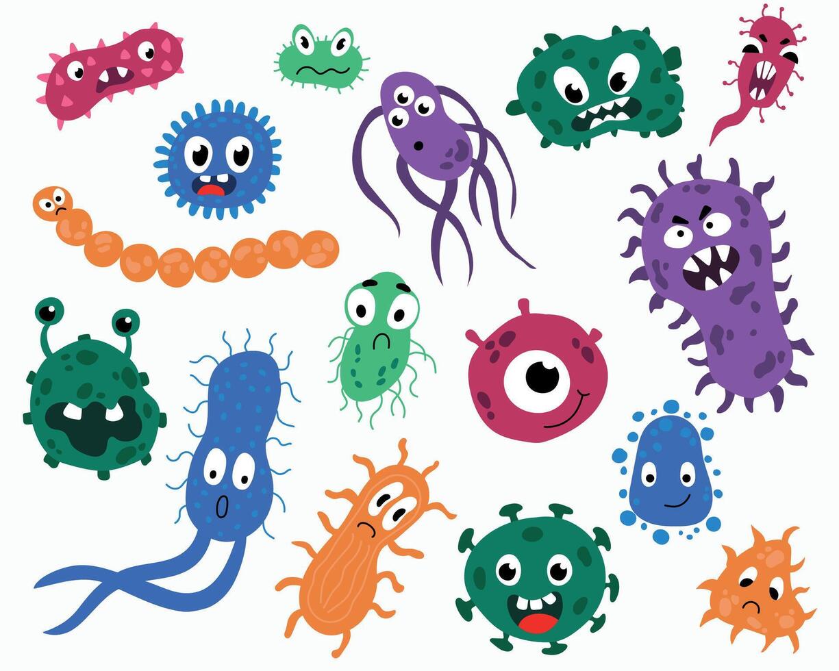 Set with bacteria on a white isolated background. vector