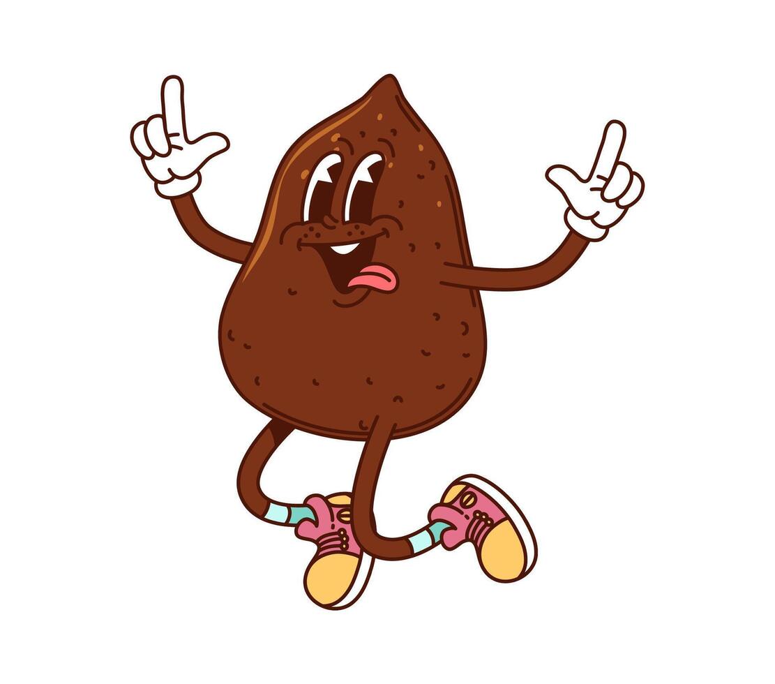 Funny groovy truffle character cheerfully dancing vector