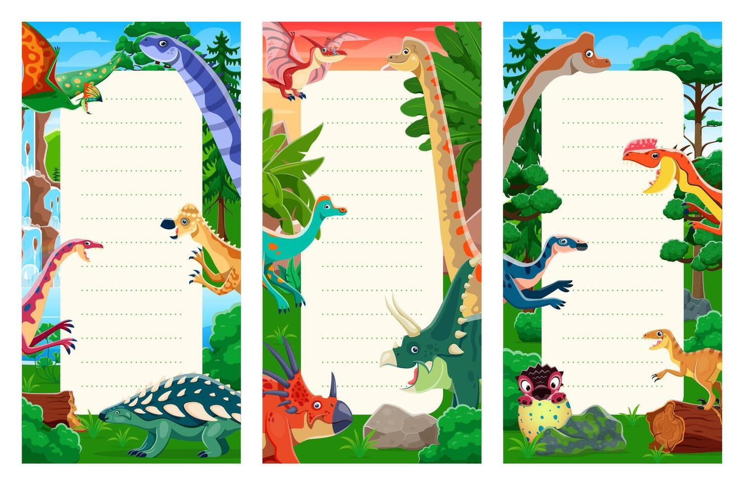 Day planner schedule with prehistoric dinosaurs vector