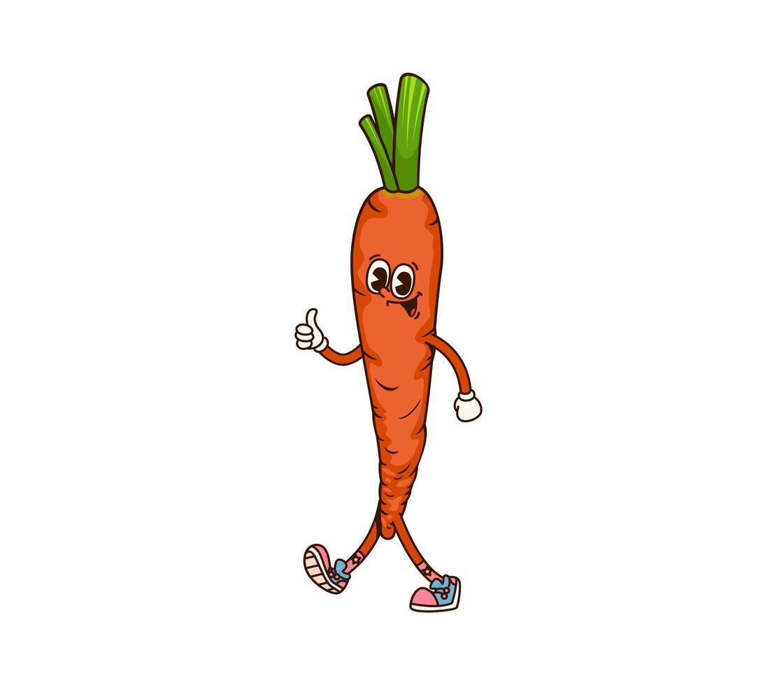 Groovy carrot vegetable character with thumbs-up vector