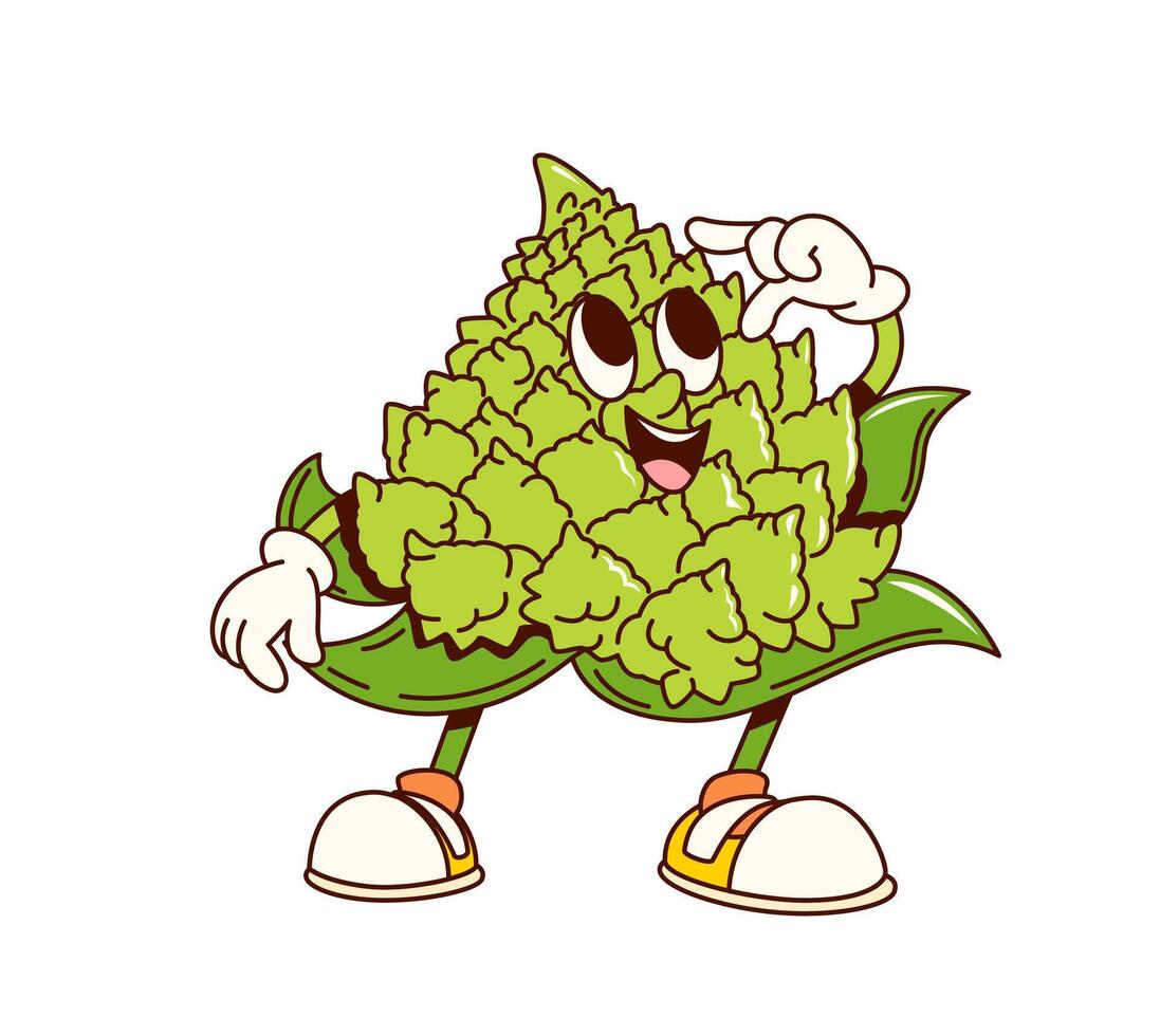 Groovy Romanesco cabbage vegetable funny character vector