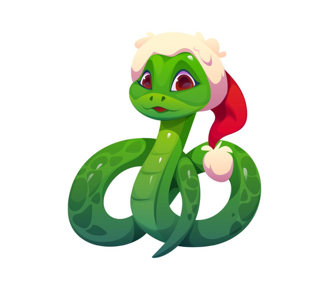 Cartoon Christmas green snake animal character vector