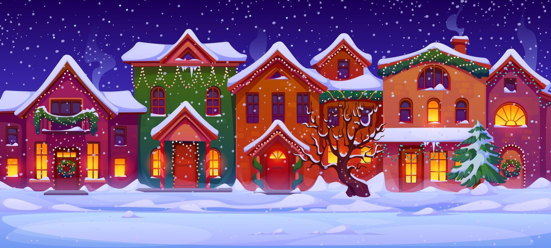 Christmas holiday town cityscape, winter landscape vector