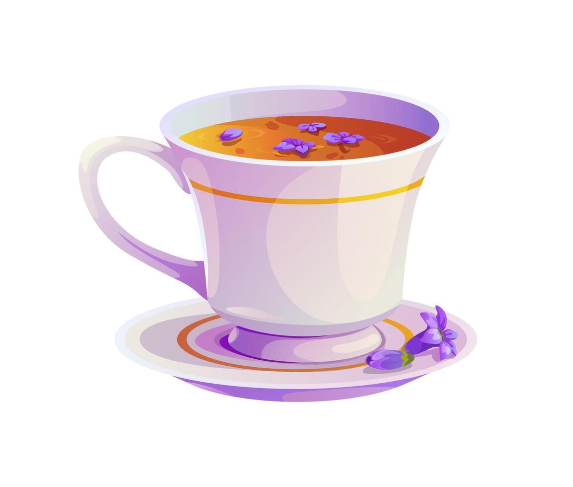 Cartoon lavender tea in an elegant white cup vector