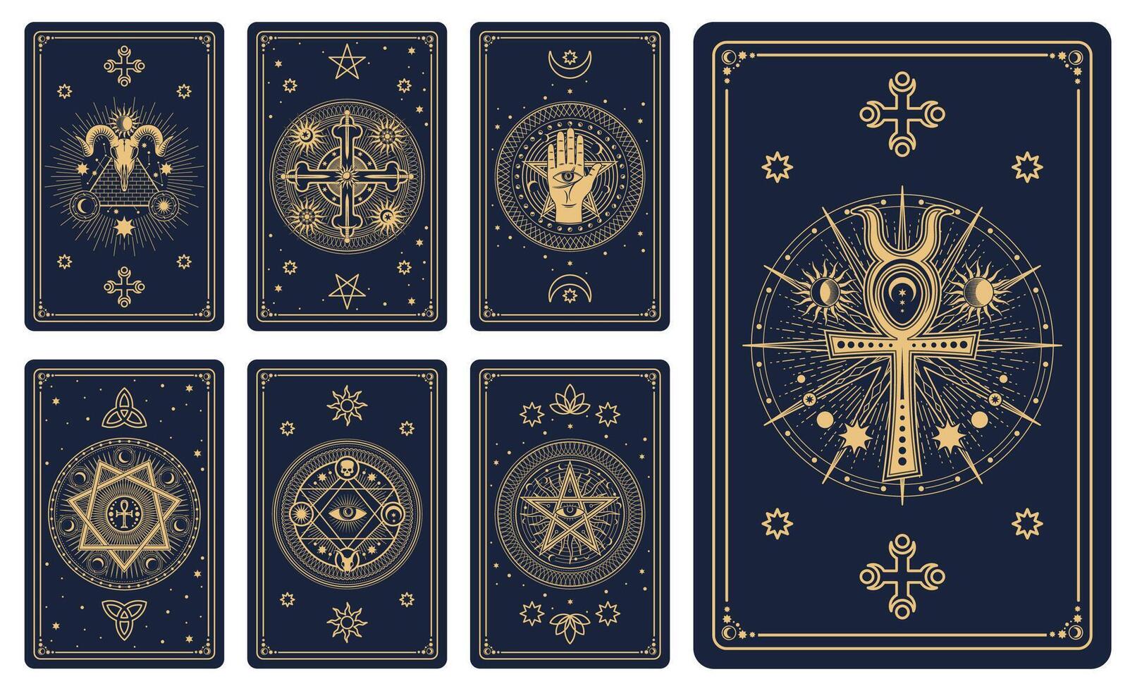 Tarot cards, esoteric magic, occult mystic symbols vector