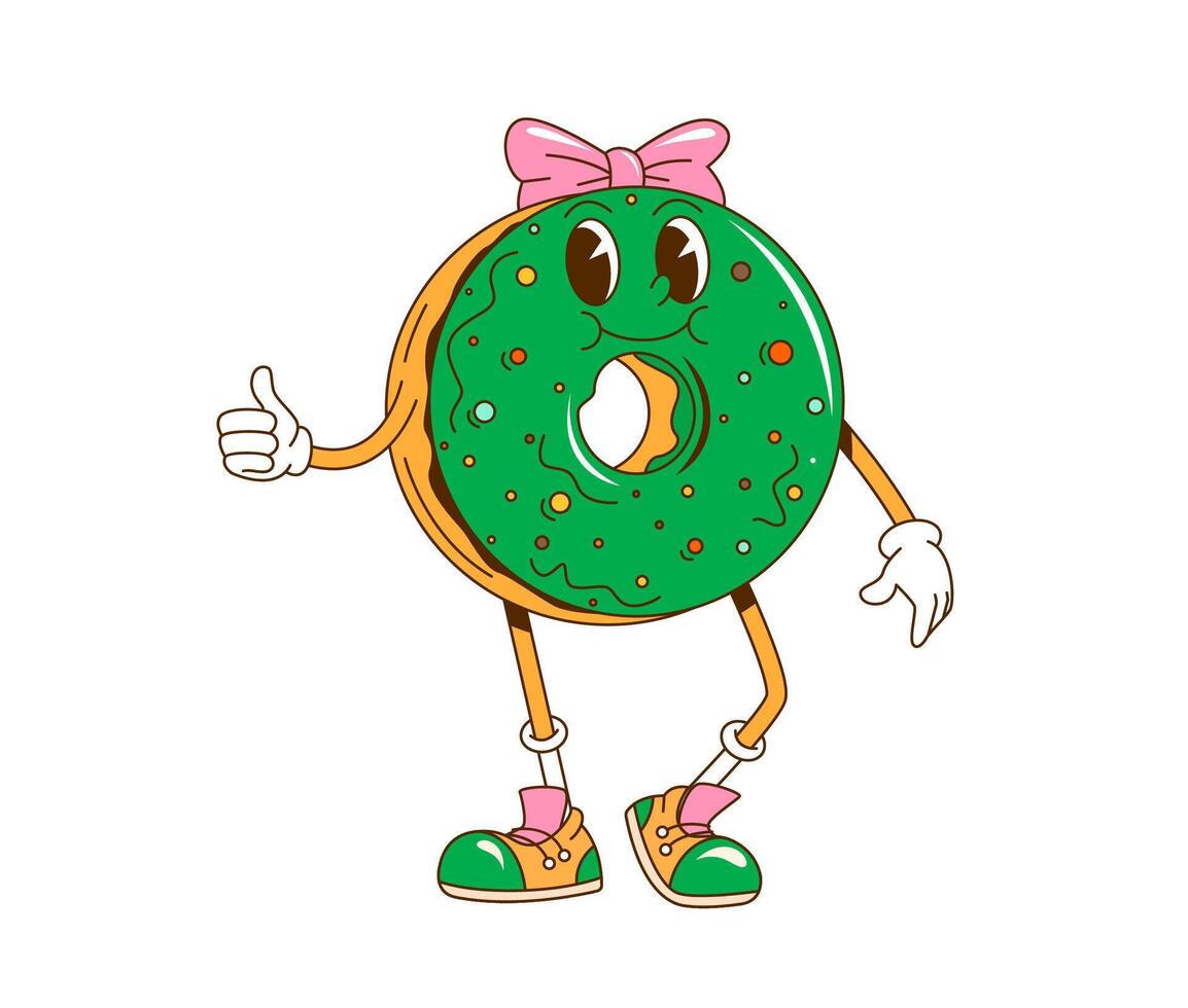 Cartoon retro groovy saint patrick day donut vector