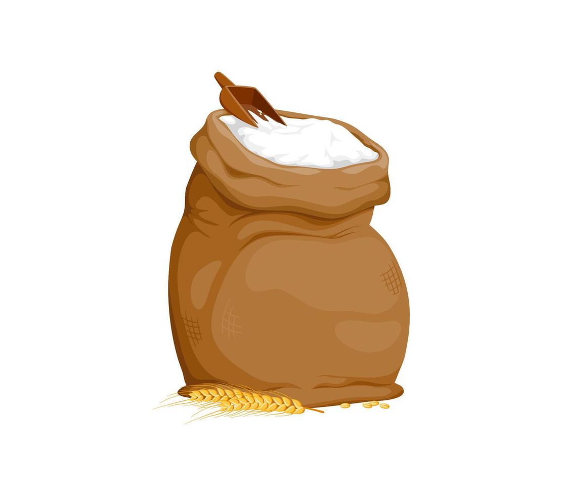 Flour bag with wheat ear and grain vector