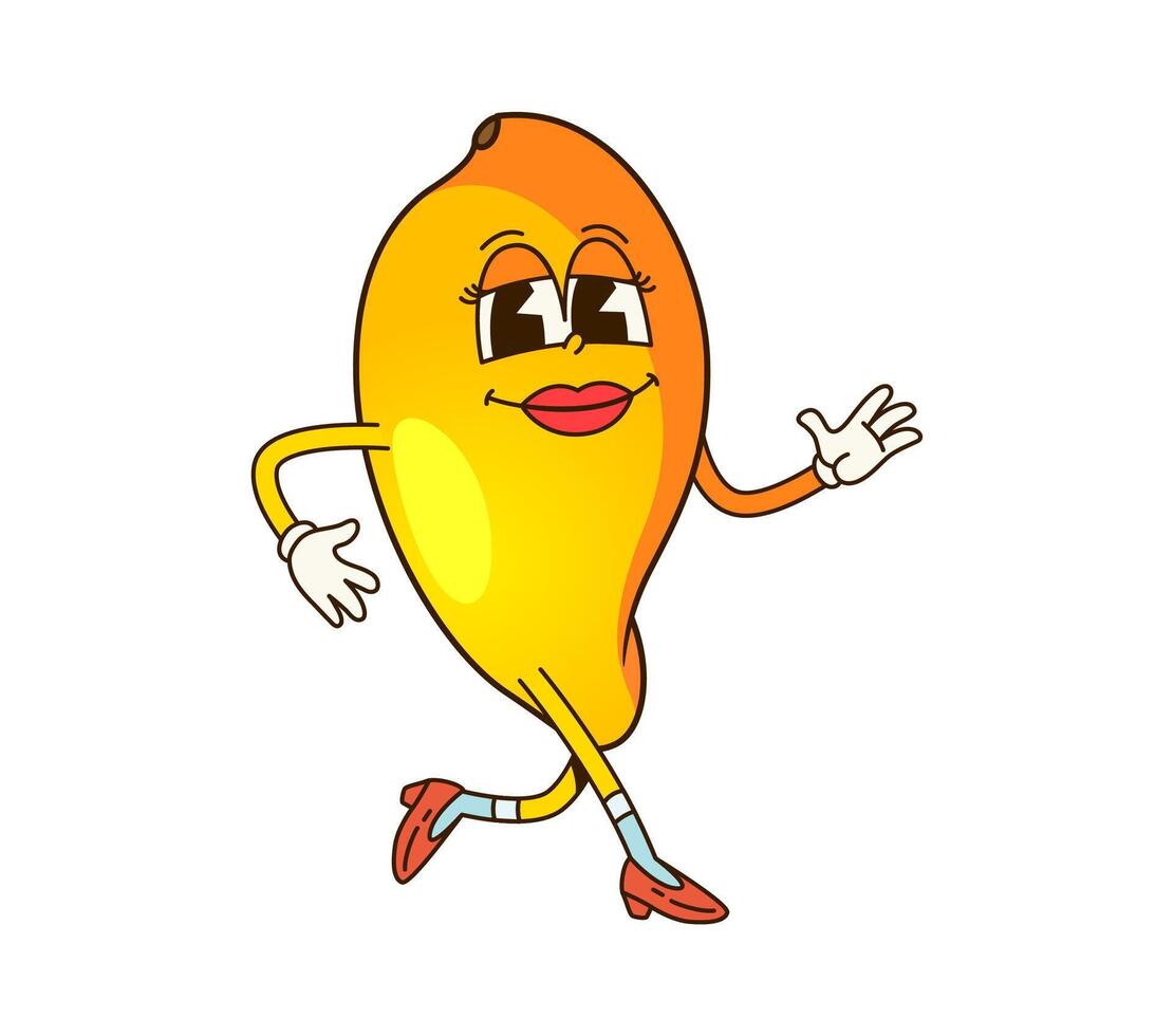 Cartoon retro groovy mango fruit character vector