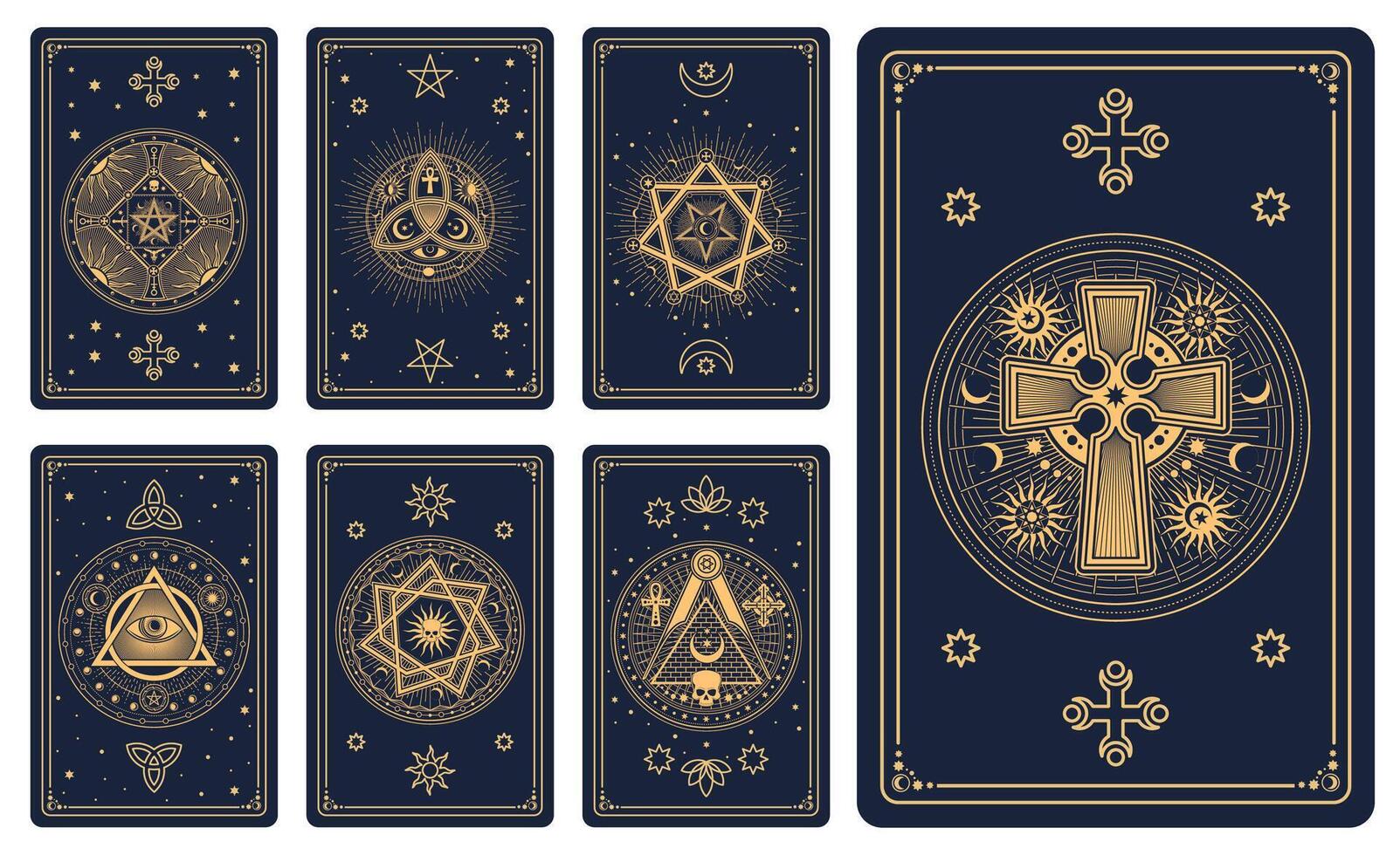 Magic occult Tarot cards, esoteric mystic signs vector
