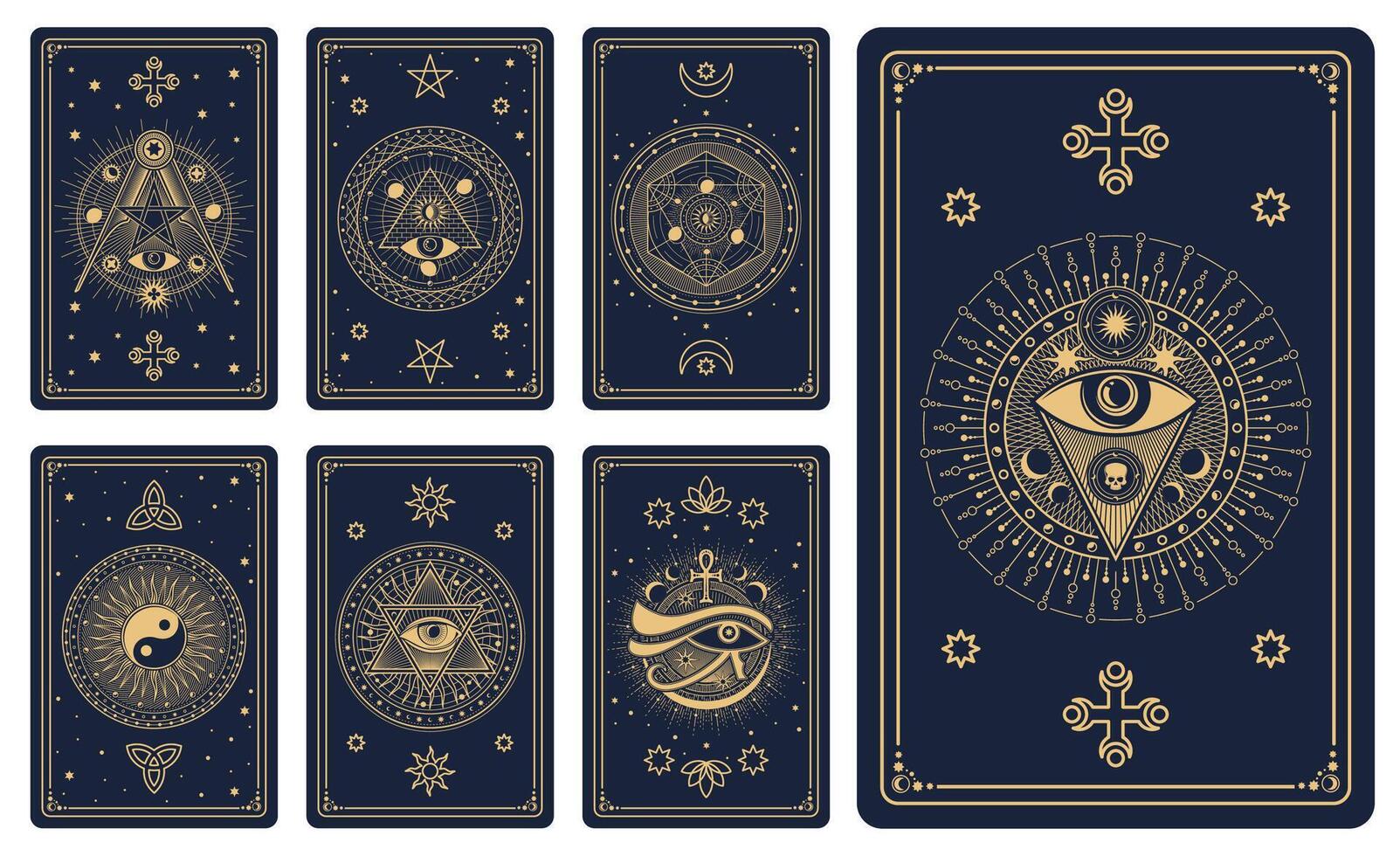 Magic tarot cards with occult, mystical symbols vector
