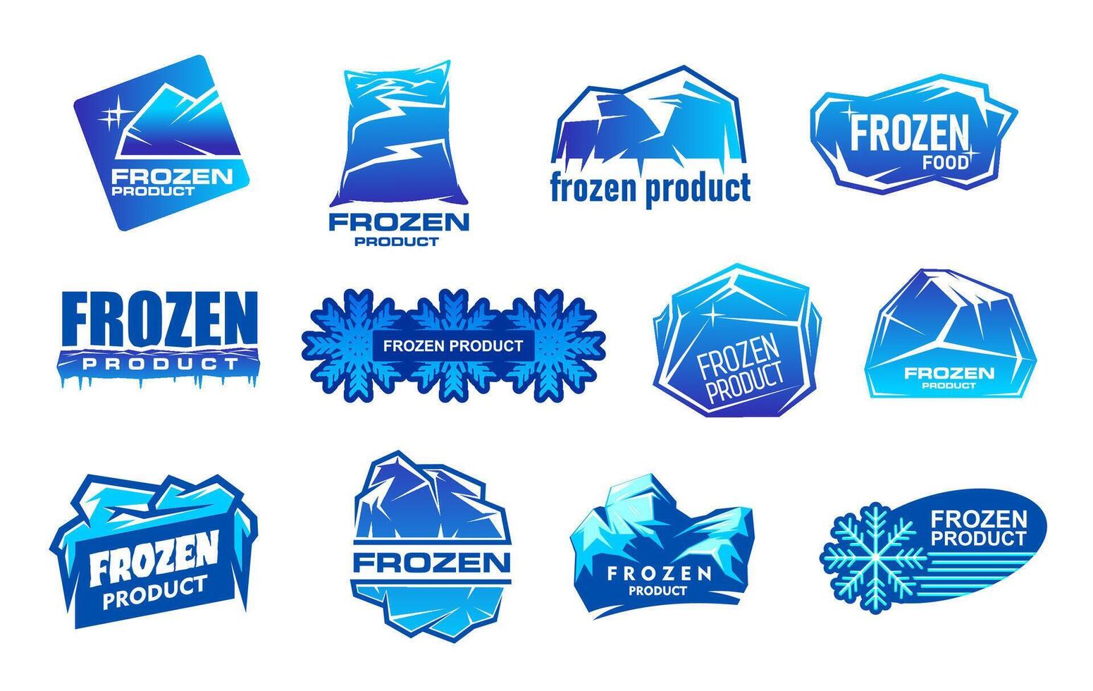 Frozen product icons, blue ice crystal, snowflakes vector