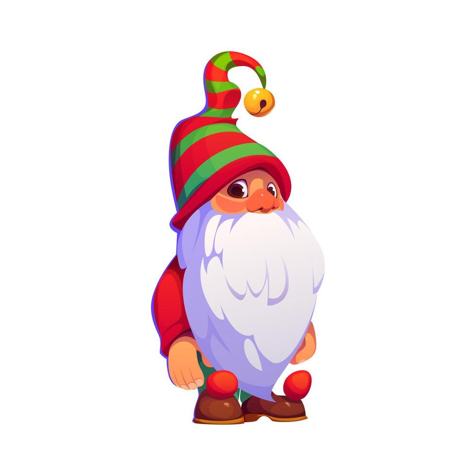 Cartoon Christmas dwarf with white fluffy beard vector