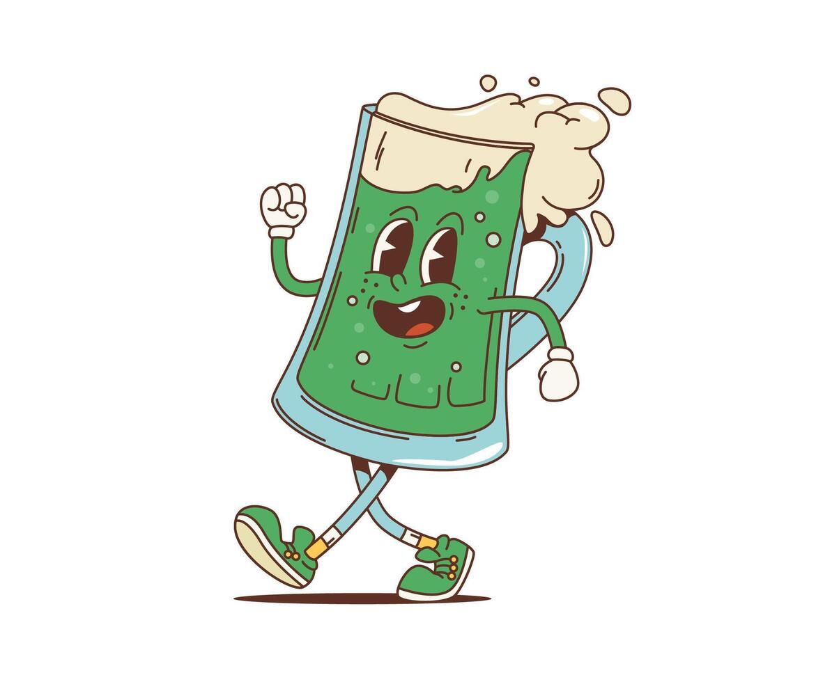 Cartoon green ale groovy character, St Patrick day vector