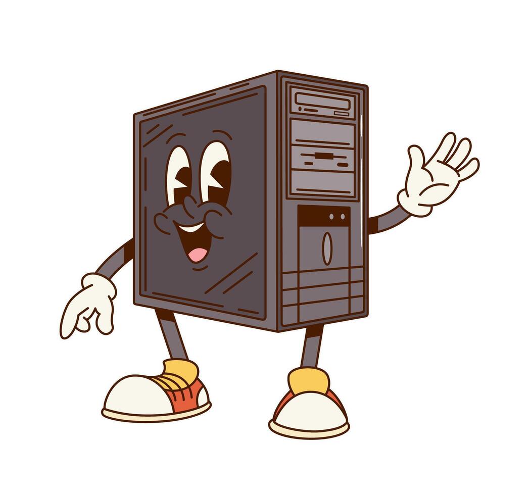 Groovy computer system unit PC cartoon character vector