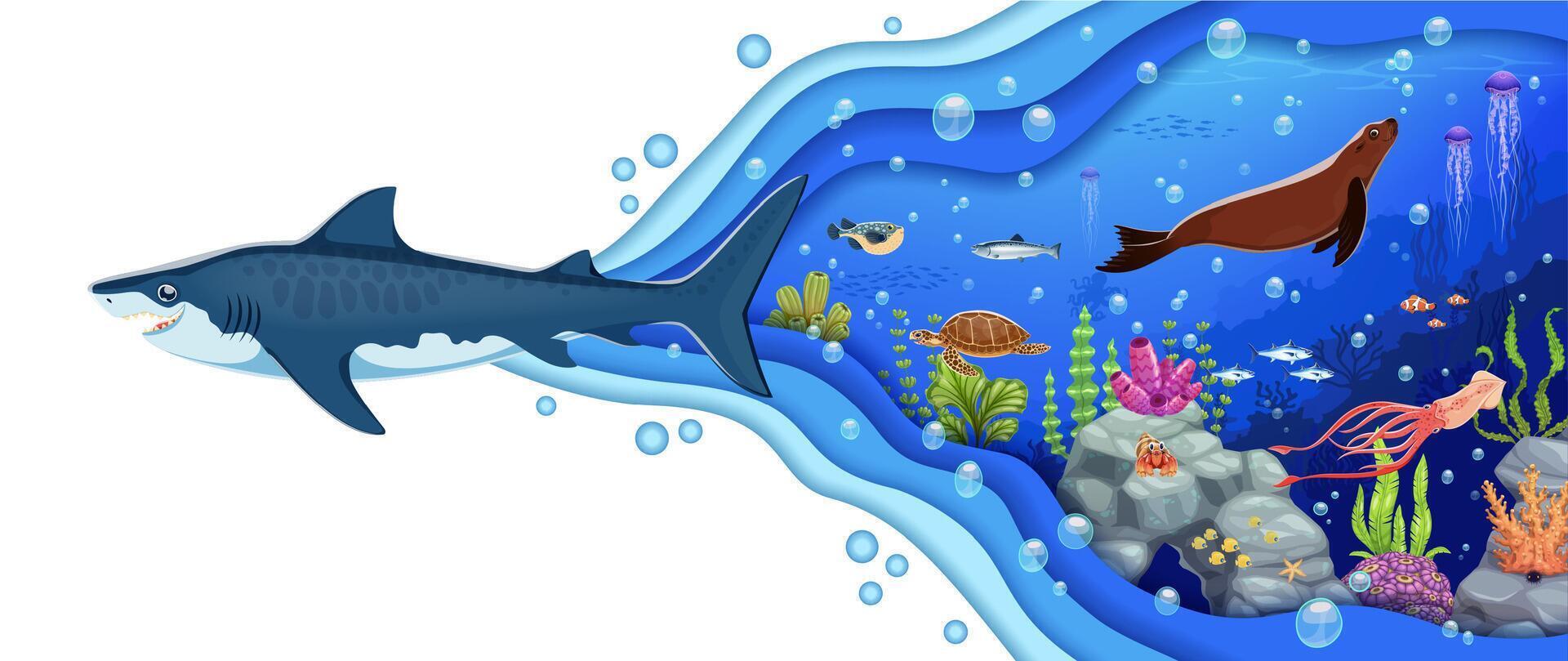 Cartoon sea underwater landscape with animals vector