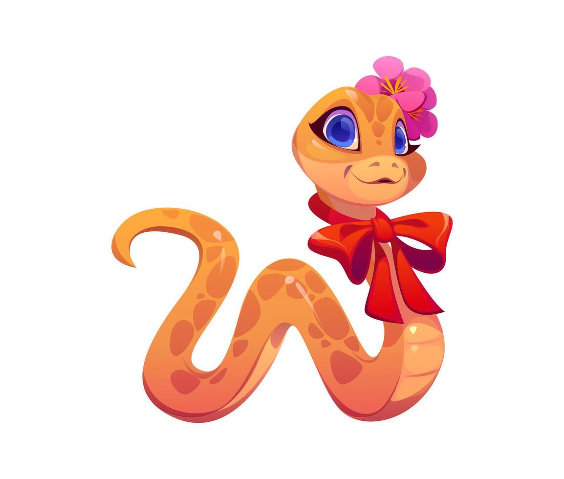 Cartoon orange snake character with a sweet smile vector