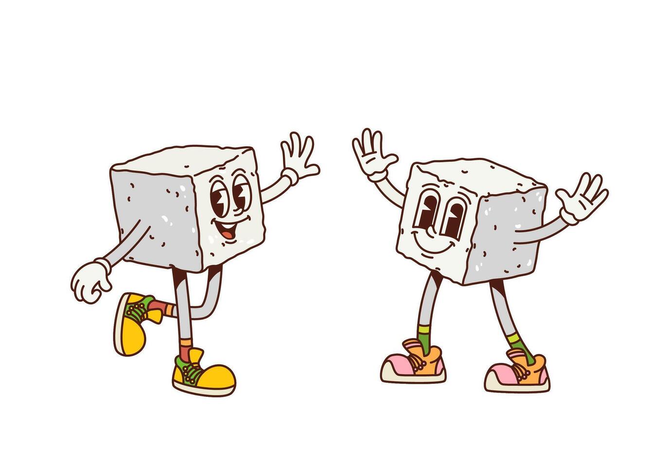 Cartoon retro groovy sugar cube sweet characters vector
