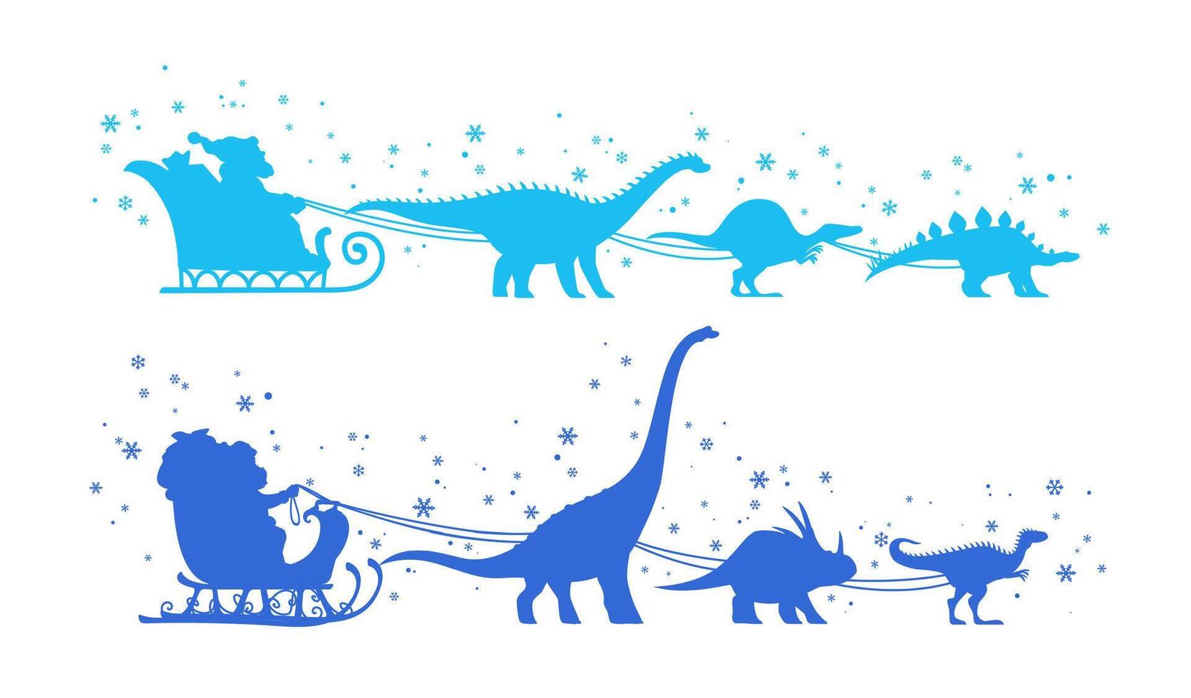 Santa sleigh silhouette with dino and snowflakes vector