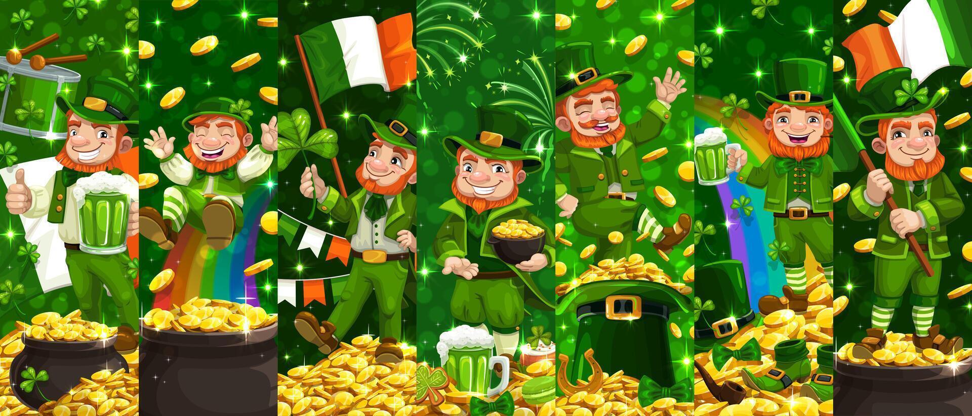 Irish St Patrick day leprechaun characters collage vector