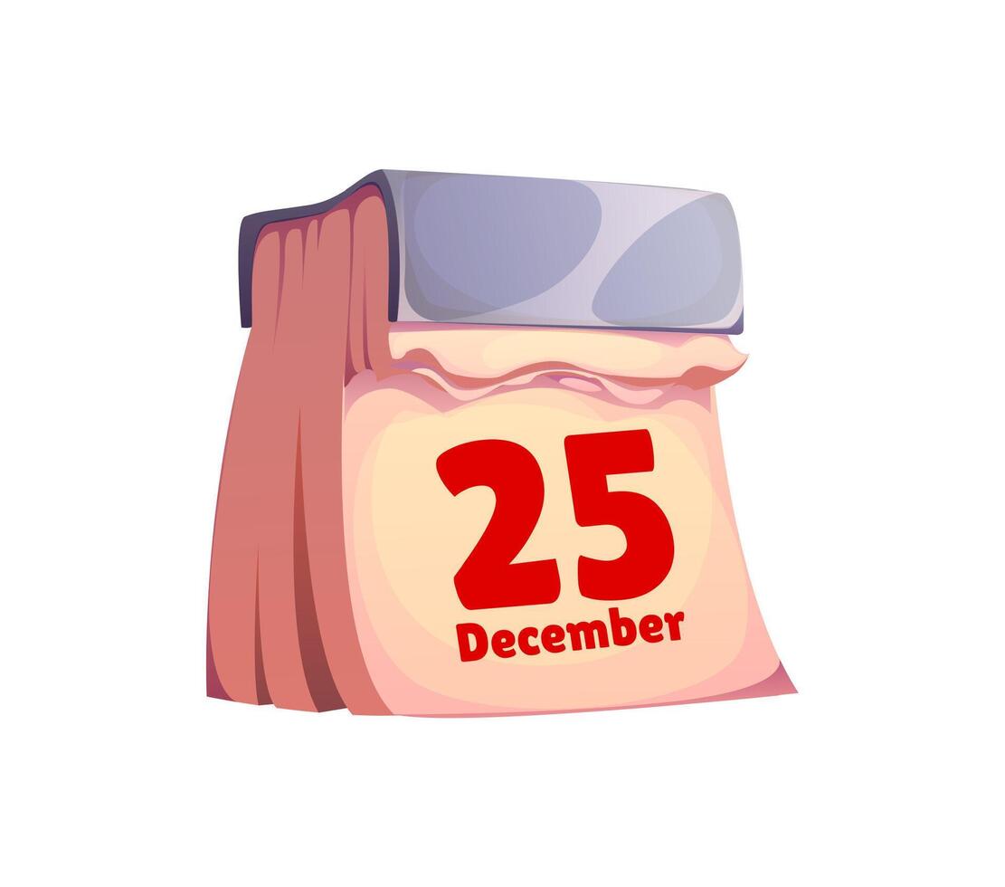 Cartoon calendar page with December 25 date vector