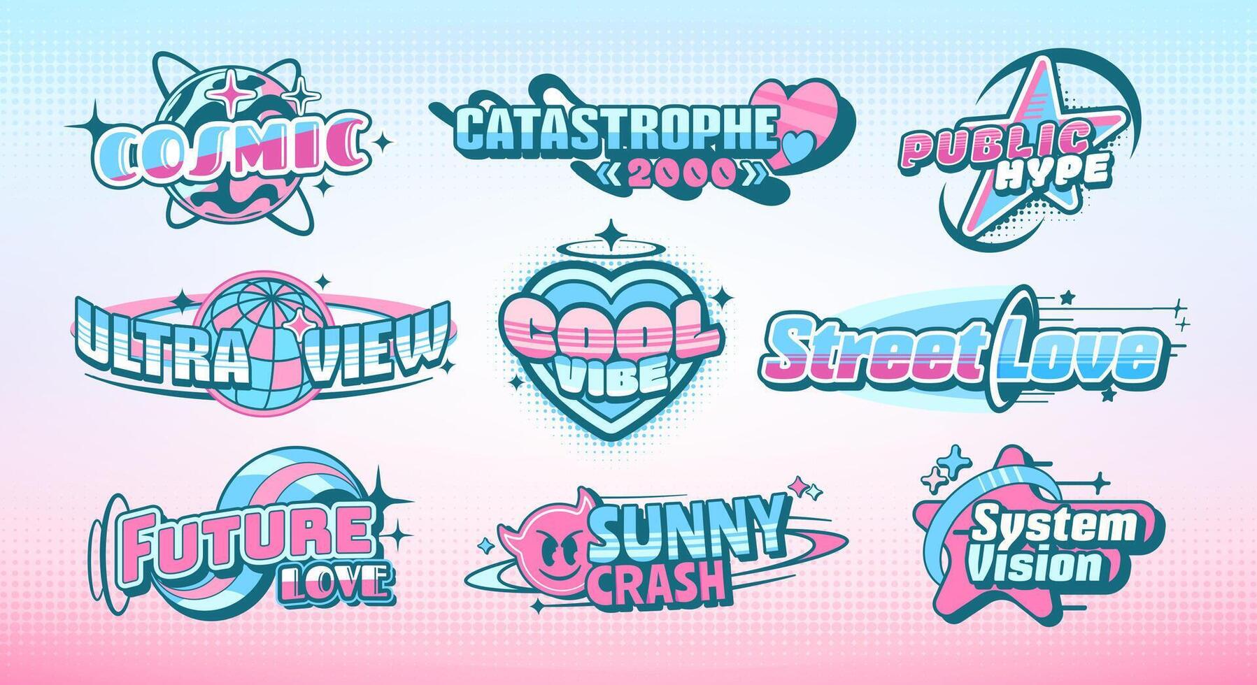 Y2K label stickers and abstract retro funky labels vector