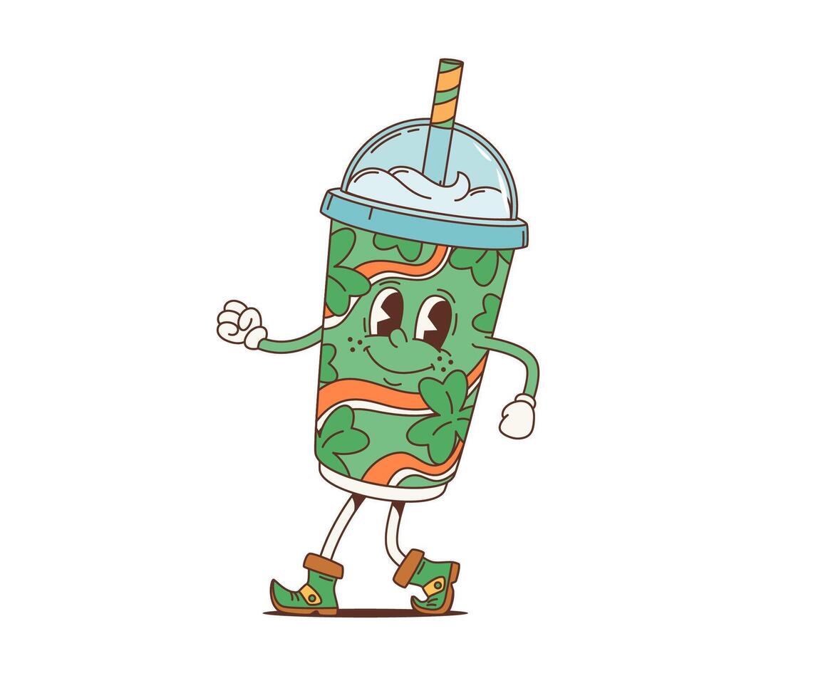 Cartoon retro groovy green smoothie character vector
