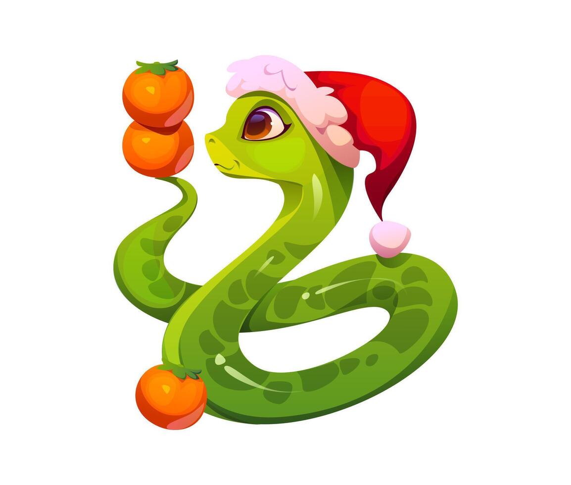 Cute cartoon snake character with funny Santa hat vector