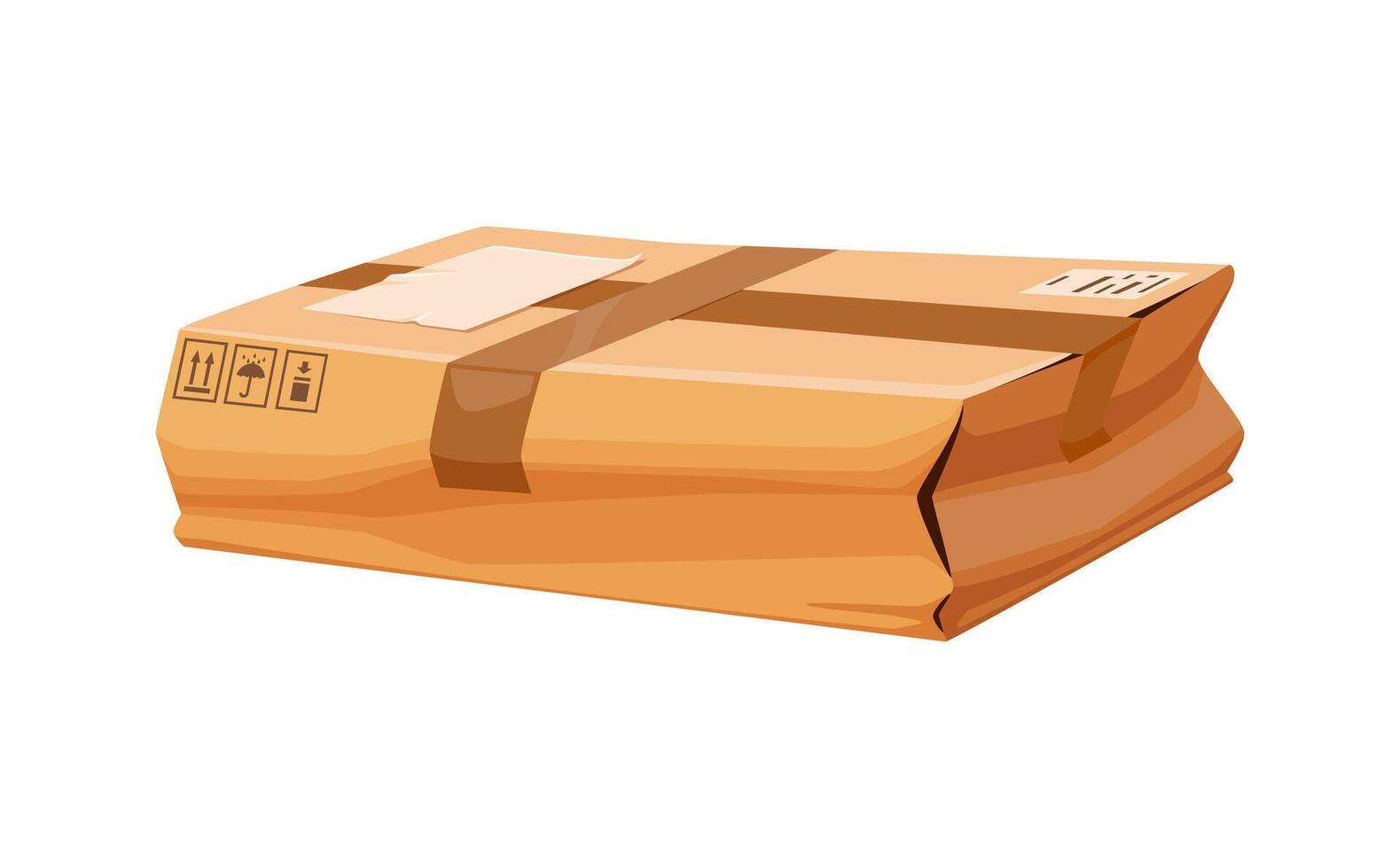Cartoon damaged box, crumpled post parcel vector