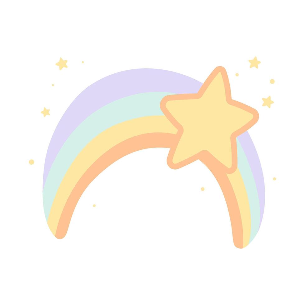 Cute Colorful Rainbow Star Shiny Childish Cartoon in the Sky vector