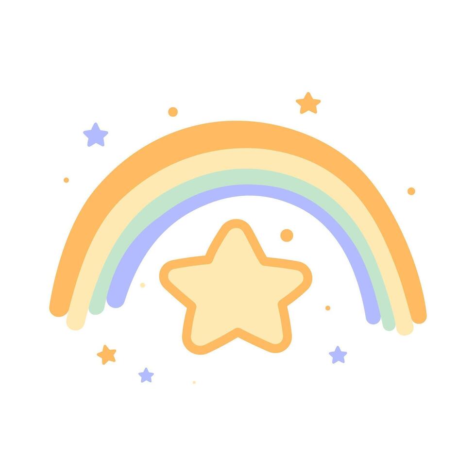 Cute Colorful Rainbow Star Nature Childish Cartoon in the Sky vector
