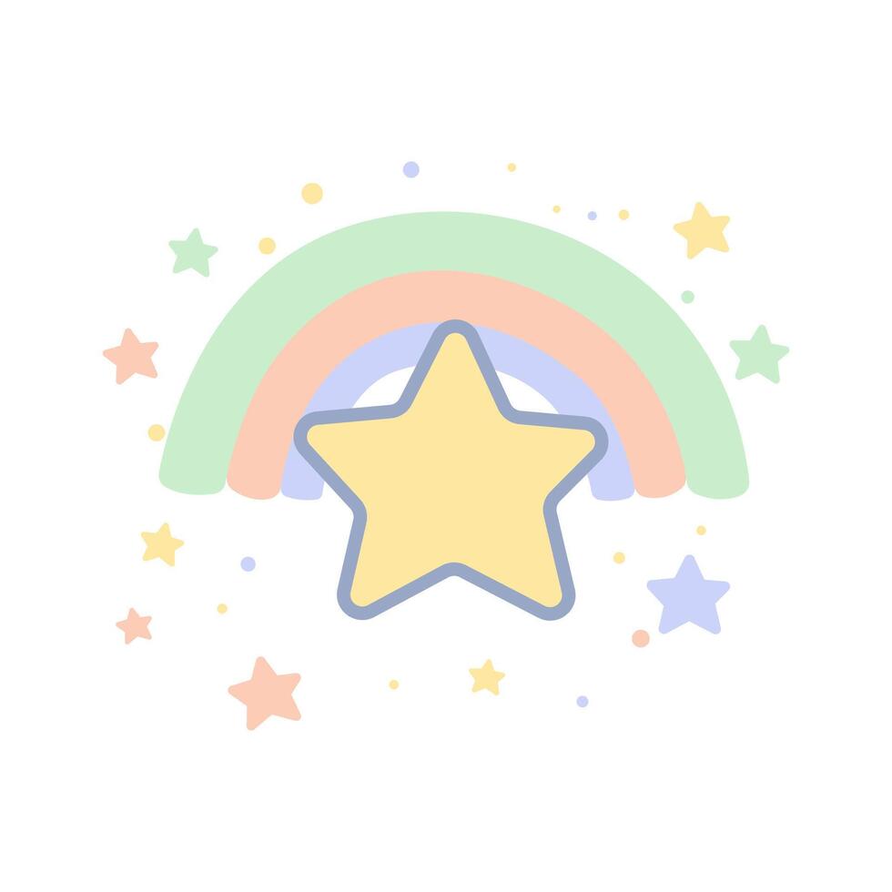 Cute Colorful Pastel Rainbow Star Childish Cartoon in the Sky vector
