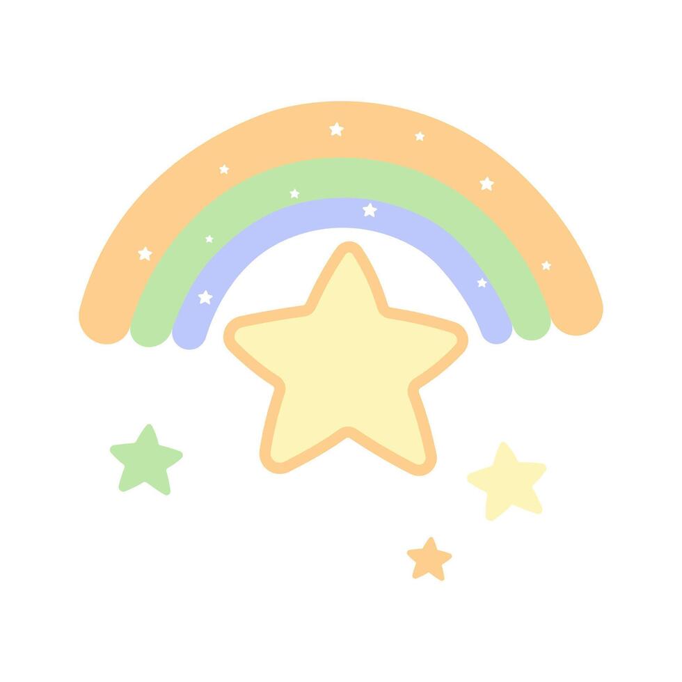 Cute Adorable Rainbow Star Childish Cartoon in the Sky vector