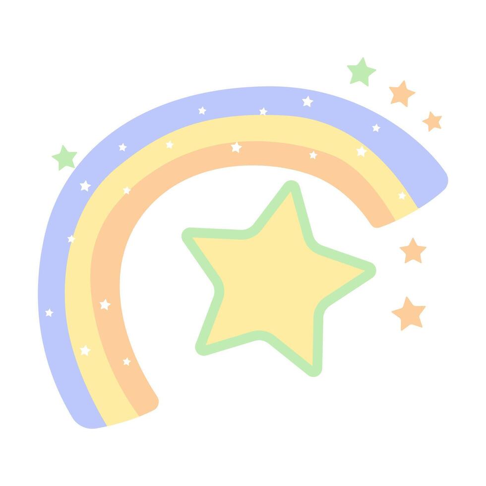 Cute Colorful Rainbow Star Childish Cartoon Illustration in the Sky vector