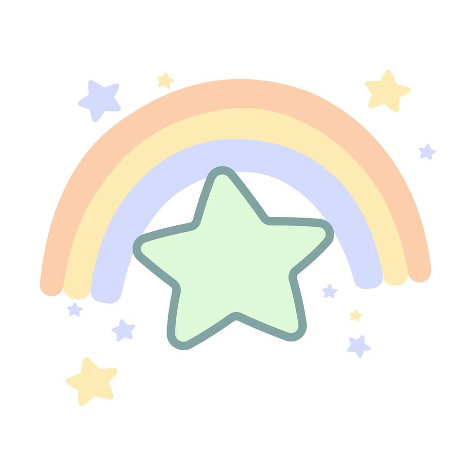Beautiful Cute Colorful Rainbow Star Childish Cartoon in the Sky vector