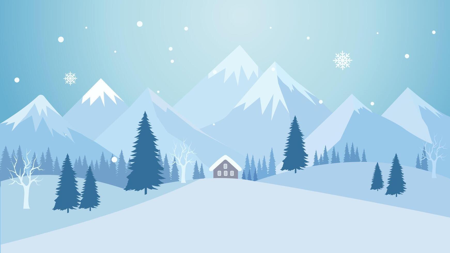 Home House in the Middle of Jungle with Winter Snow Mountain in Bright Sky vector
