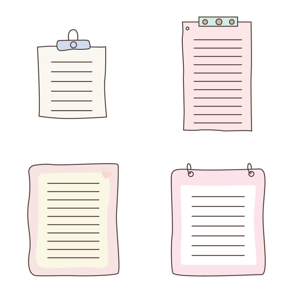 Collection of Cute Pastel Empty Line Note Paper Notepad Page Sheet vector